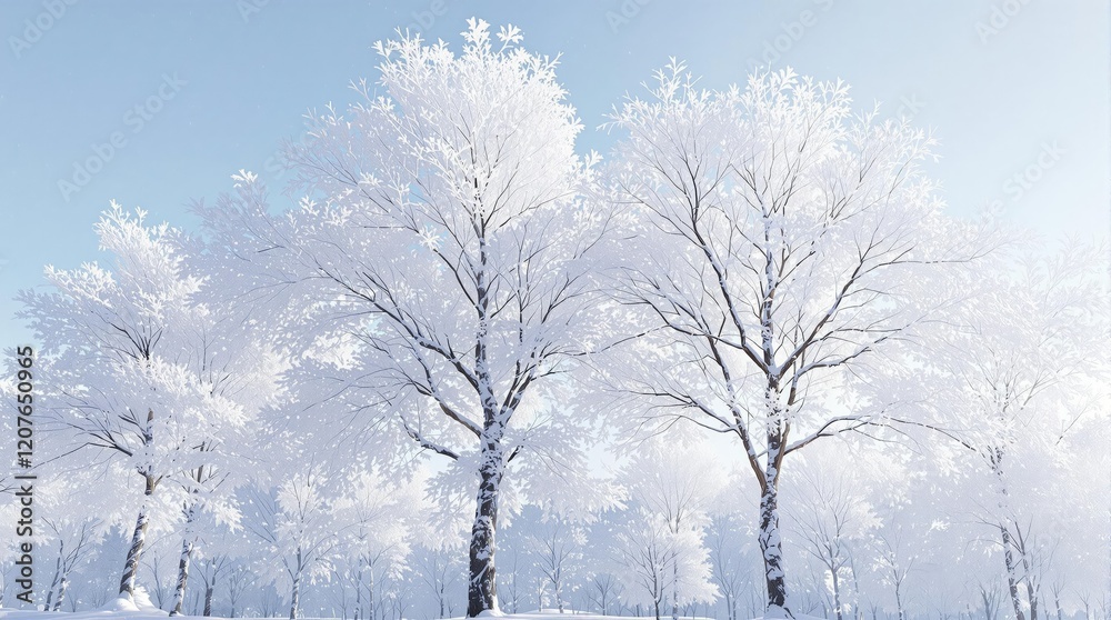 Fototapeta premium Beautiful frozen branches covered in white snowflakes, frozen, pretty, pure, frosty