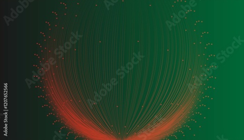 Foto abstract orange glowing line boll bubbles on green background