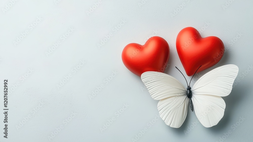 Obraz premium Valentine's day butterflies and hearts romantic decor soft pastel