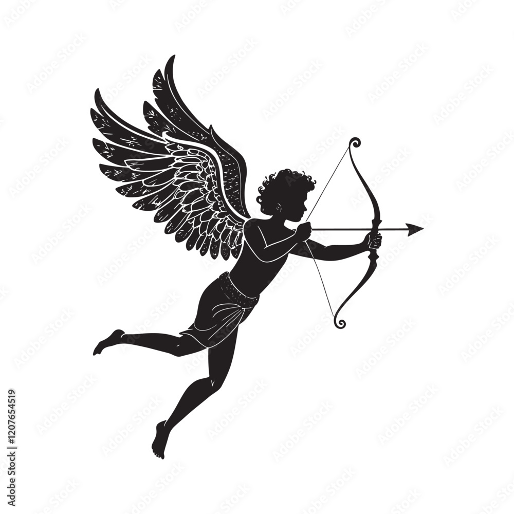 Fototapeta premium Cute cupid silhouette on white background.
