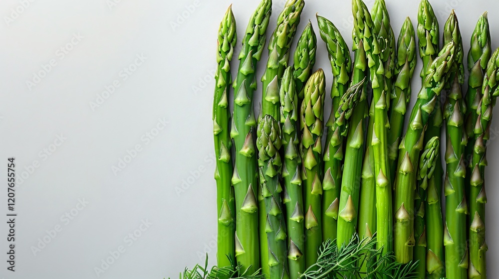 Obraz premium A bunch of fresh green asparagus spears placed on gray background