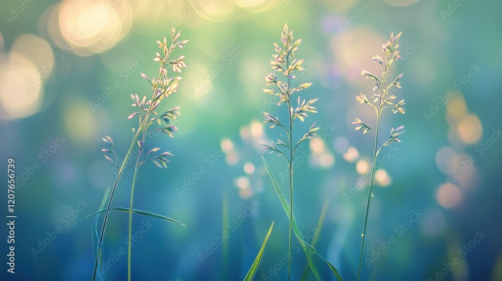 Fototapeta premium Soft bokeh lights in cool blues and greens, tranquil tones, minimal and calming design
