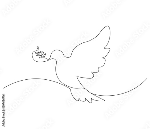 Continuous one line drawing of pigeon. Bird symbol of peace and freedom. Single line drawing illustration of flying dove. style Concept vector art. Doodle line illustration.