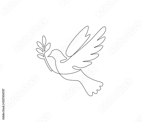 Continuous one line drawing of pigeon. Bird symbol of peace and freedom. Single line drawing illustration of flying dove. style Concept vector art. Doodle line illustration.