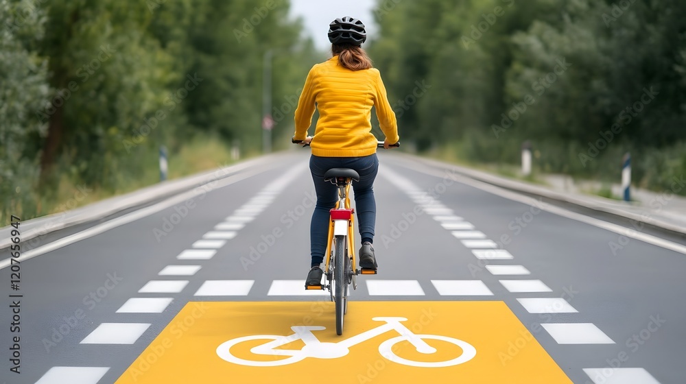 custom made wallpaper toronto digitalCyclist Riding on Dedicated Bicycle Lane with Distinctive Signage and Pavement Markings