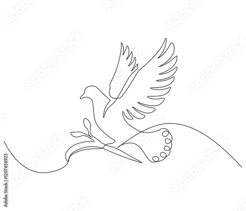 Continuous one line drawing of pigeon. Bird symbol of peace and freedom. Single line drawing illustration of flying dove. style Concept vector art. Doodle line illustration.