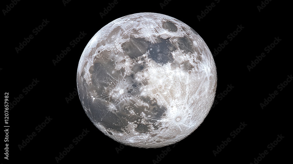 Fototapeta premium Full Moon Over Black Sky with Detailed Lunar Surface Features