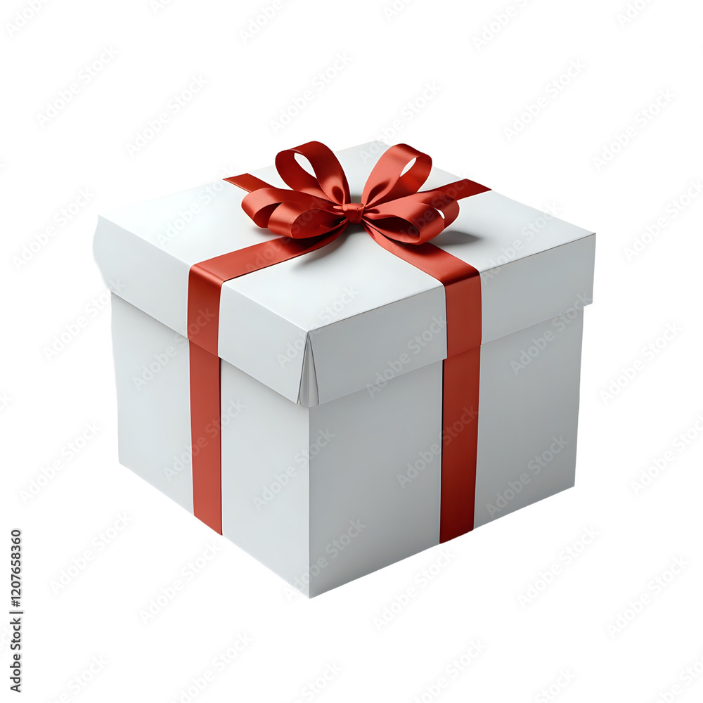 A pristine white gift box adorned with a vibrant red ribbon and bow, perfectly isolated against a stark black background. Ideal for celebratory or present-themed designs. A pristine white gift box adorned with a vibrant red ribbon and bow, perfectly isolated against a stark black background. Ideal for celebratory or present-themed designs.