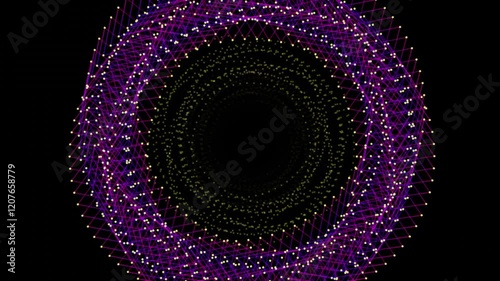 Abstract swirling light tunnel with geometric patterns, digital art background for tech, science, or gaming use