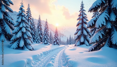 Snowy forest landscape with winder wonderland in the background, cold weather, winder, landscape