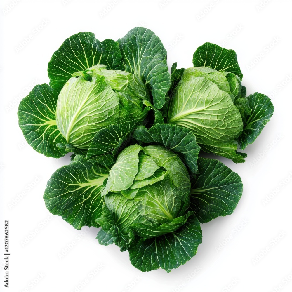 Three large green cabbage heads are piled on top of each other Three large green cabbage heads are piled on top of each other