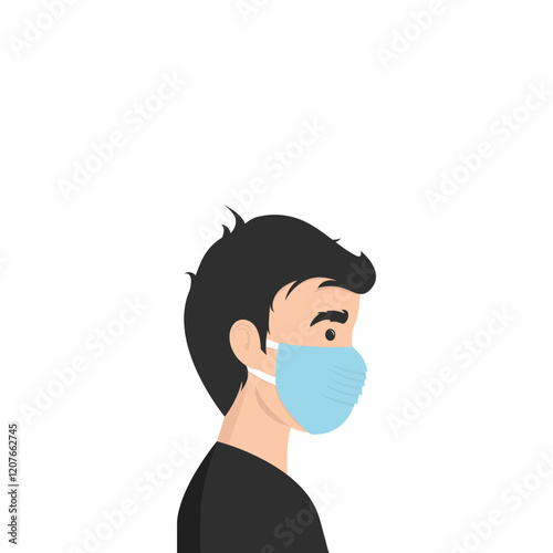 Man wearing medical mask to protect COVID-19 or prevent disease, flu, air pollution, contaminated air, world pollution, HMPV, human metapneumovirus concept.