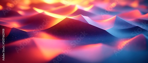 Abstract red and blue glowing 3D landscape.