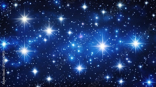 Starry sky-inspired bokeh in deep navy and scattered bright white lights, cosmic and serene