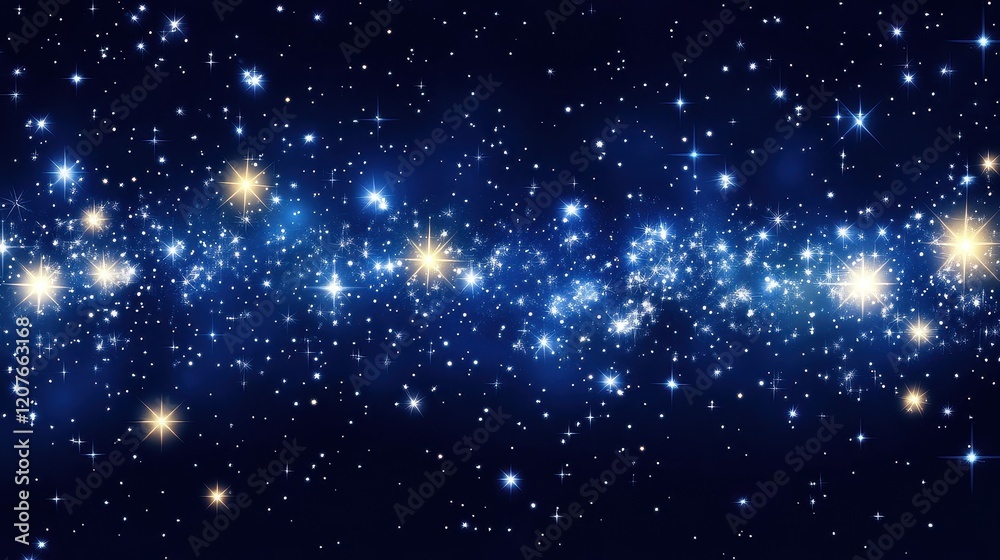 Fototapeta premium Starry sky-inspired bokeh in deep navy and scattered bright white lights, cosmic and serene