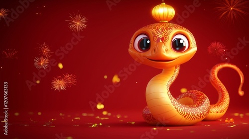 Festively Designed Cheerful Cartoon Snake Character for Celebration