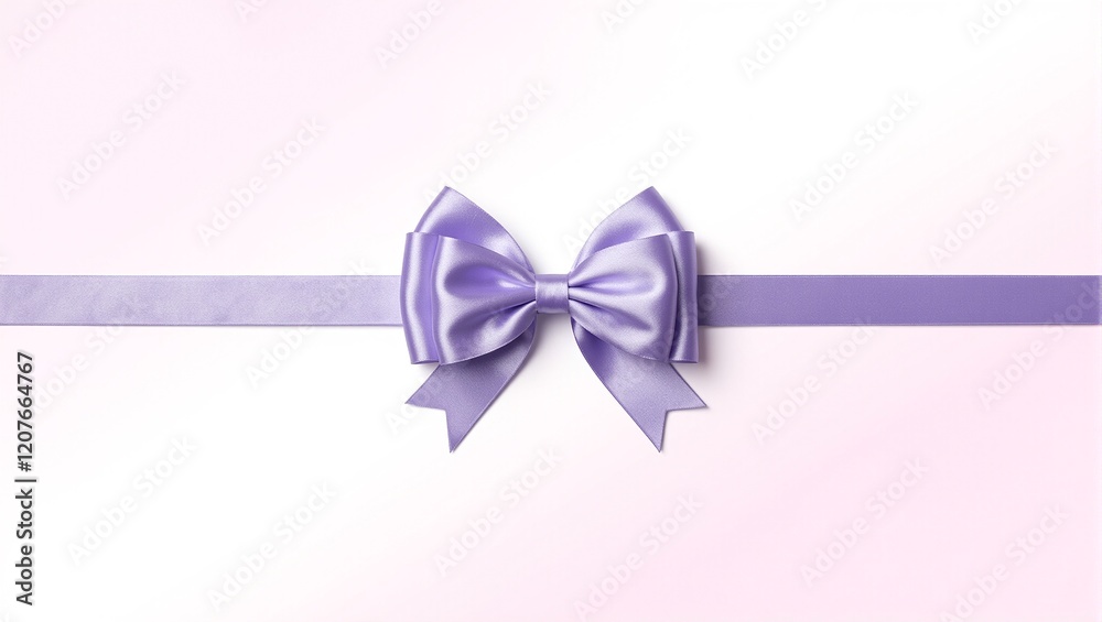Satin lilac ribbon bow on pink white gradient background ideal for wedding and beauty products Satin lilac ribbon bow on pink white gradient background ideal for wedding and beauty products