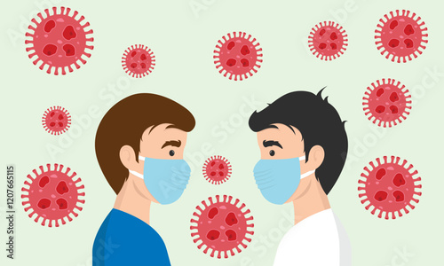 Man wearing medical mask to protect COVID-19 or prevent disease, flu, air pollution, contaminated air, world pollution, HMPV, human metapneumovirus concept.