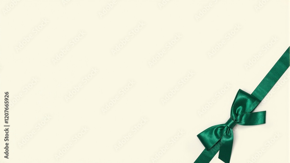 Elegant emerald green satin bow on cream background Elegant emerald green satin bow on cream background