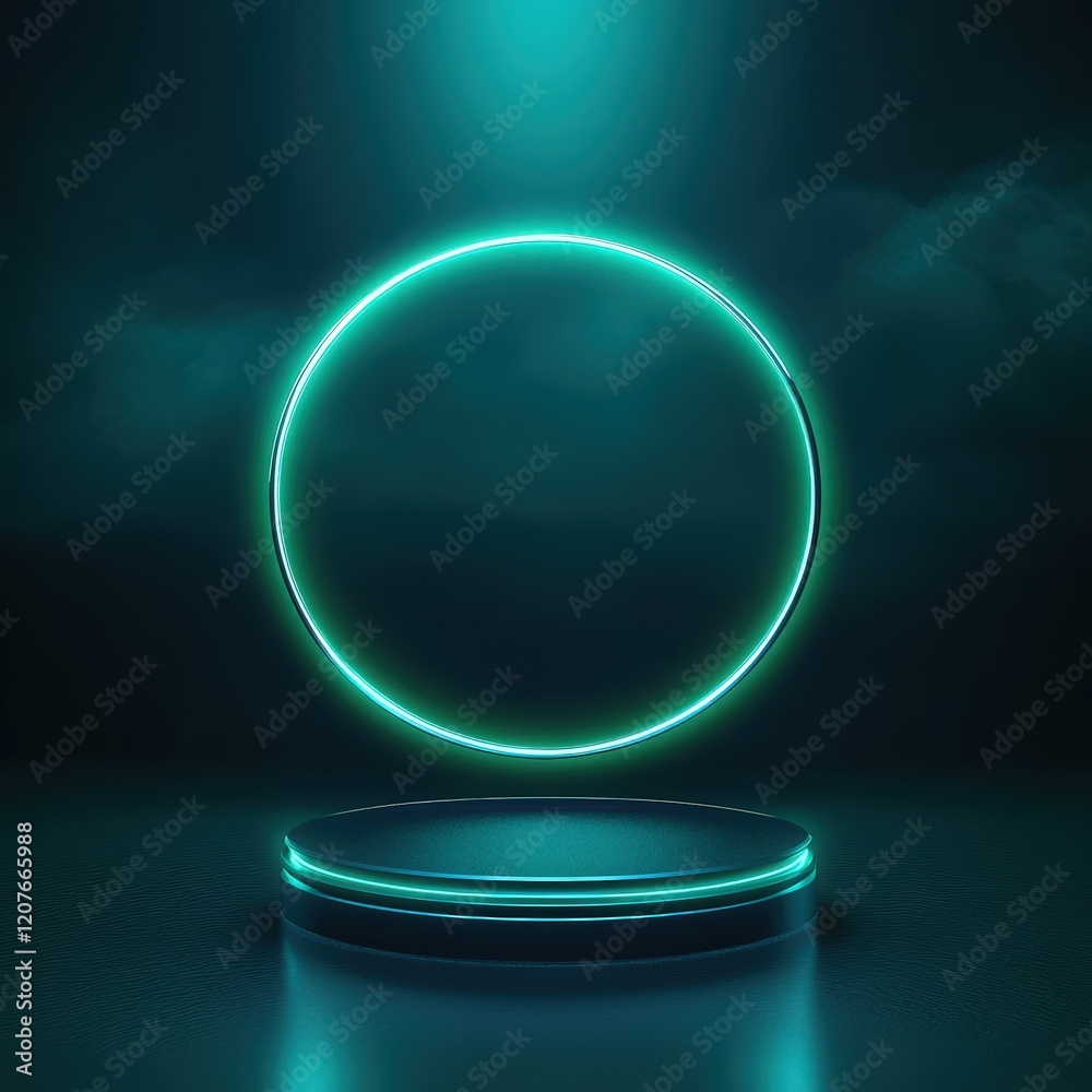 Futuristic Neon Circle and Platform Product Display. Futuristic Neon Circle and Platform Product Display.