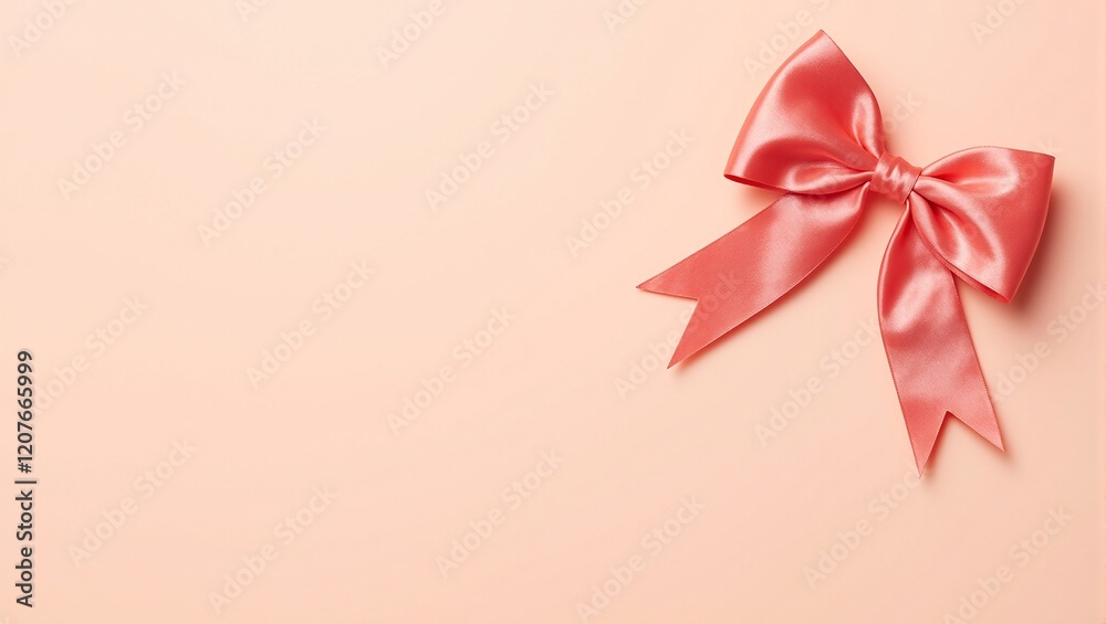 Vibrant coral ribbon bow on peach background elegant and cheerful ideal for summer promotions
