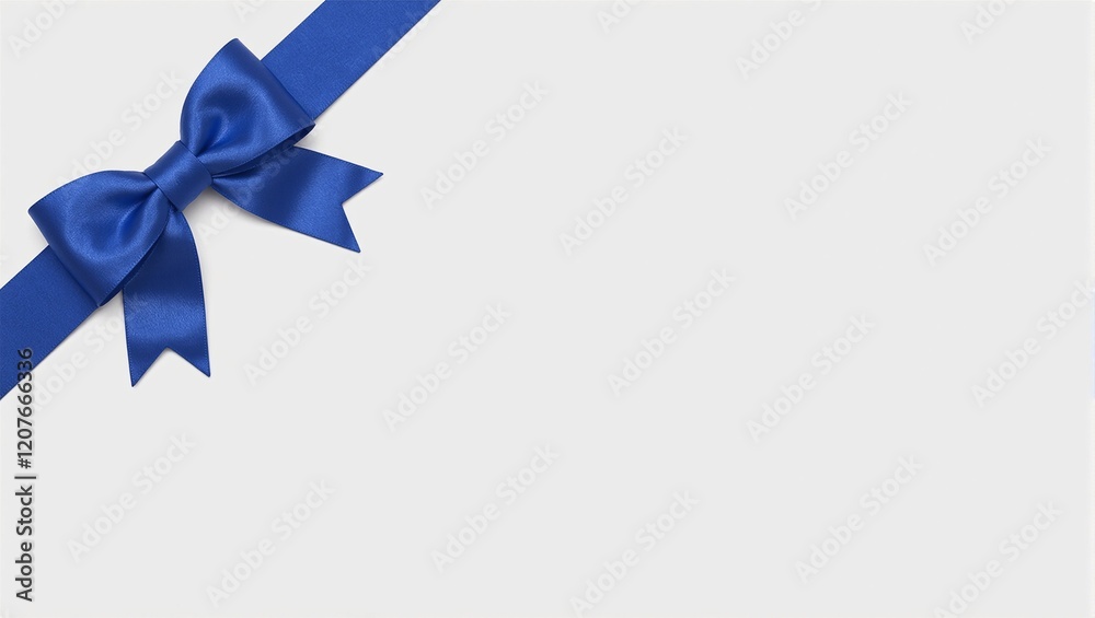 Elegant royal blue ribbon bow on light gray background Elegant royal blue ribbon bow on light gray background