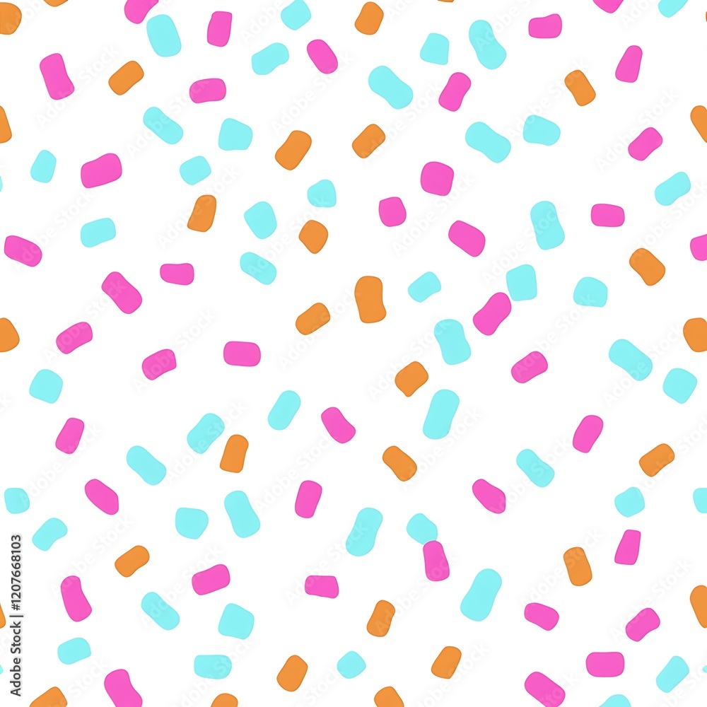 Playful Confetti-Inspired Abstract Seamless Pattern. Vibrant Pink, Orange, and Blue Elements Playful Confetti-Inspired Abstract Seamless Pattern. Vibrant Pink, Orange, and Blue Elements