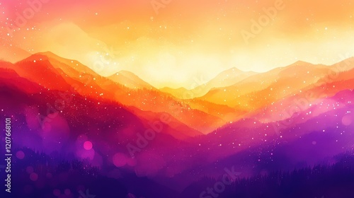 Vibrant sunset-colored bokeh with gradient oranges, pinks, and purples, radiant warmth