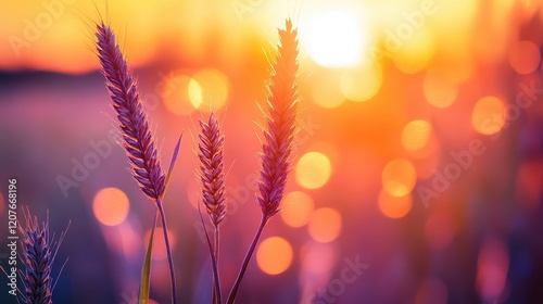 Vibrant sunset-colored bokeh with gradient oranges, pinks, and purples, radiant warmth
