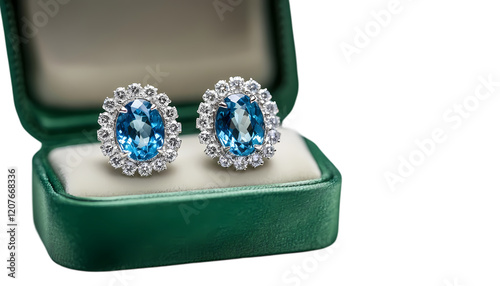 Elegant Blue Topaz Earrings Diamond Halo Luxury Jewelry Gift box fine girl gold style women woman   