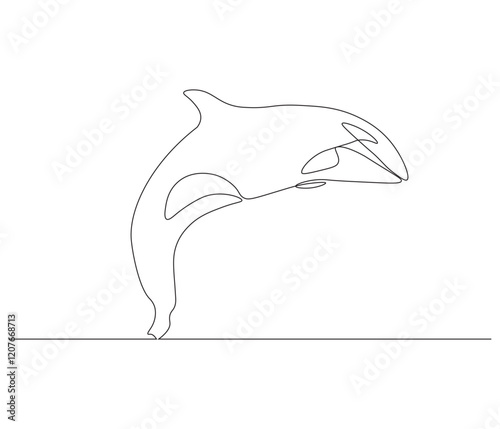 Continuous one line drawing of orca whale. Single line drawing illustration of whale killer fish. Logo,symbols and design style Concept vector art. Doodle line illustration.