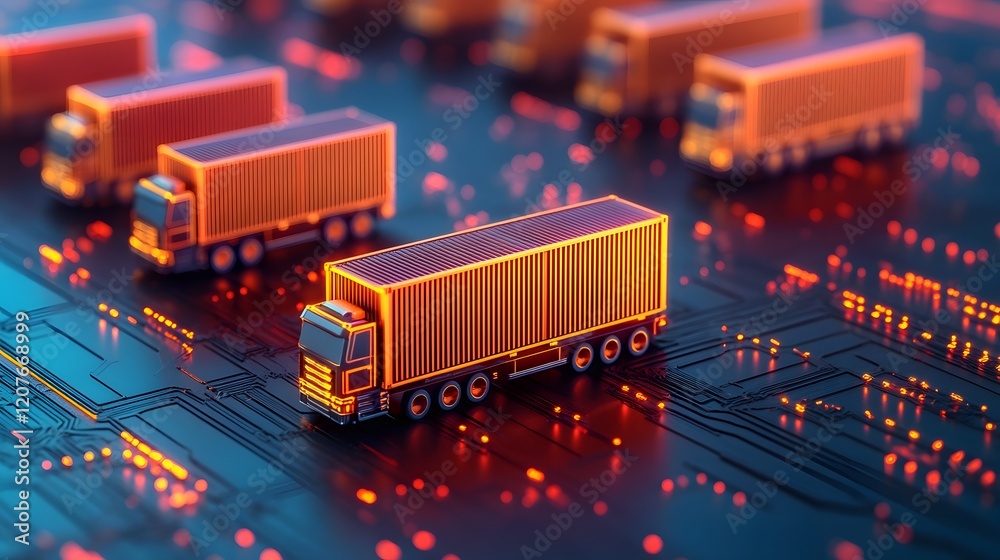 Stylized Logistics Network with Glowing Transport Paths and Shipment Coordination Stylized Logistics Network with Glowing Transport Paths and Shipment Coordination