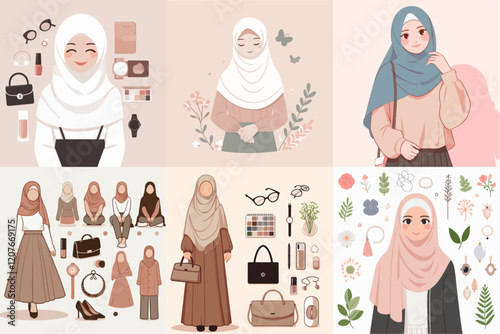 illustration of hijab girl with accessories