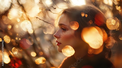 Warm-toned golden bokeh with faint red accents, sophisticated elegance, soft blur 