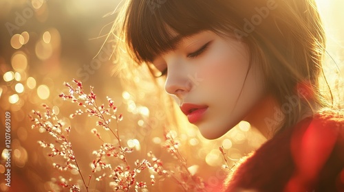 Warm-toned golden bokeh with faint red accents, sophisticated elegance, soft blur 