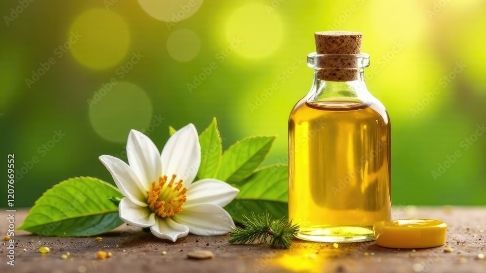 A close-up of a bottle of essential oil, next to refreshing fragrant fruits and flowers. The concept of health and beauty. A close-up of a bottle of essential oil, next to refreshing fragrant fruits and flowers. The concept of health and beauty.
