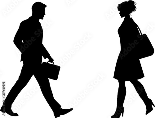 Vektor Körper Silhouette Mann und Frau im Business Outfit treffen sich in der Eile und Hektik des Alltags