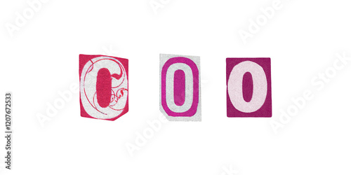 Number 0, barbiecore set of cut-out elements from magazines on a transparent background, cute retro y2k ransom style