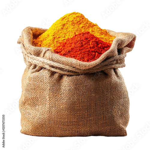Vibrant spice bag kitchen product studio close-up transparent background