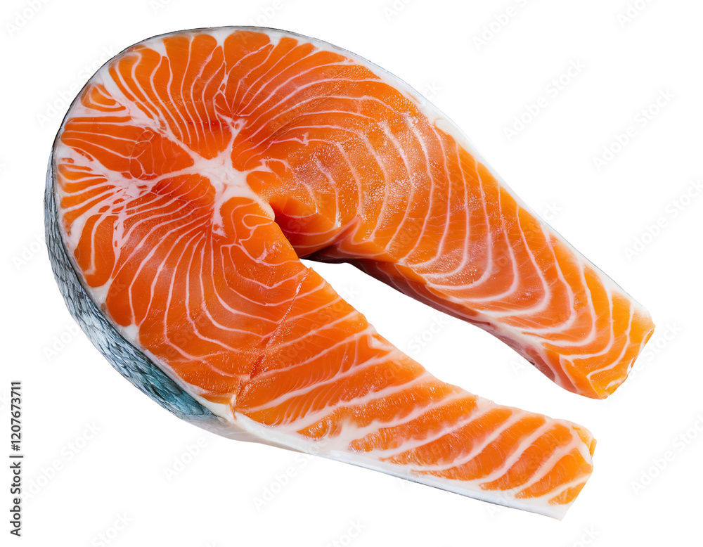 Fresh Salmon Fillet with Vibrant Orange Flesh and Gills Fresh Salmon Fillet with Vibrant Orange Flesh and Gills