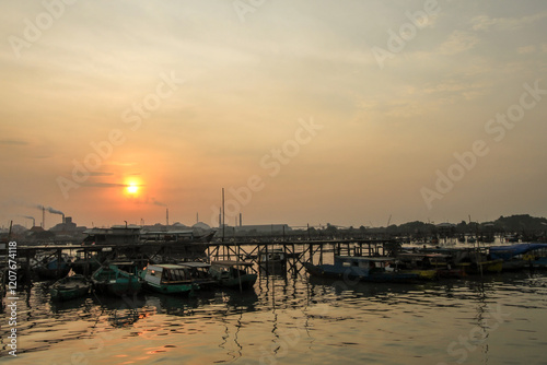 Sunset view of traditional port in Gresik, East Java, Indonesia