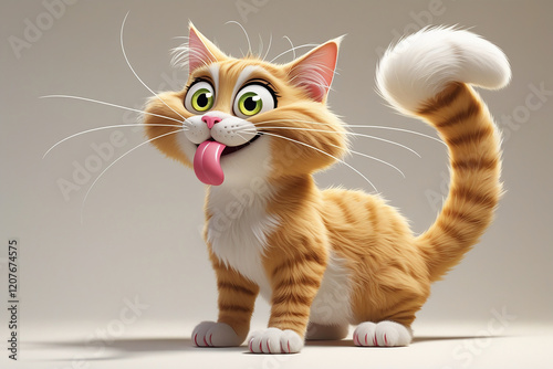 A cartoon style cat with tongue