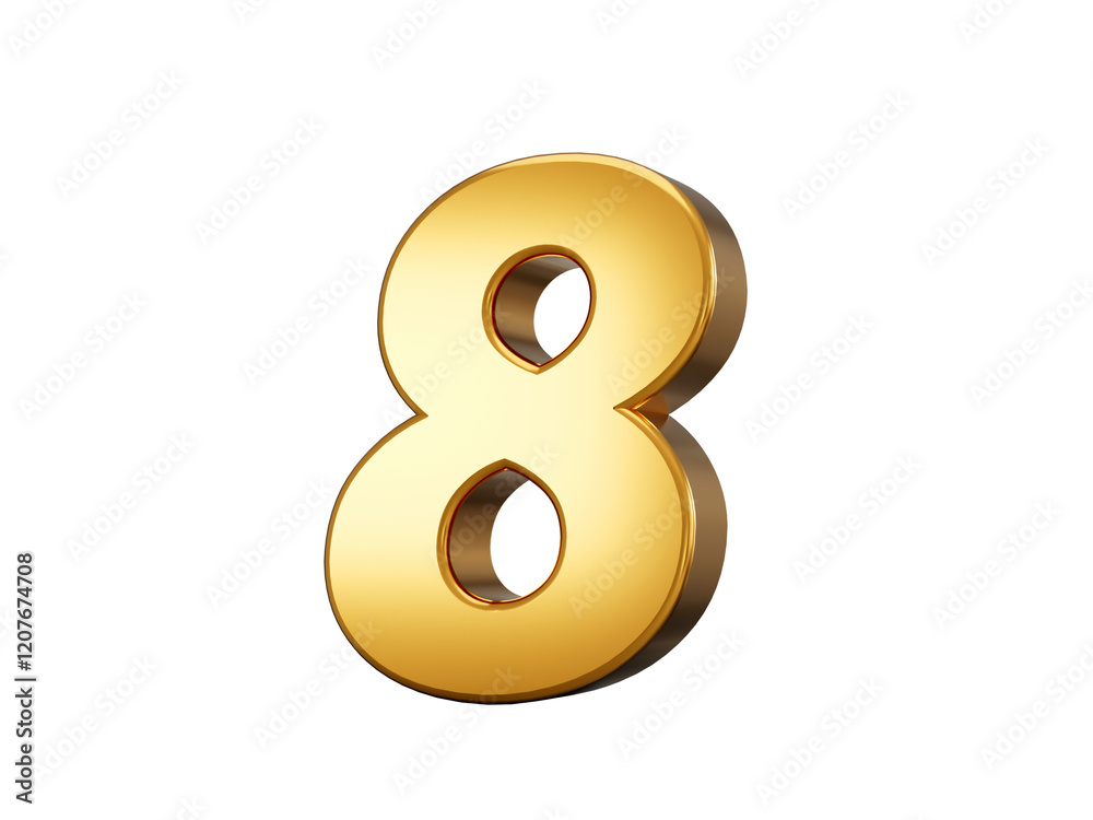 Golden metallic Number 8 Eight, White background 3d illustration Golden metallic Number 8 Eight, White background 3d illustration