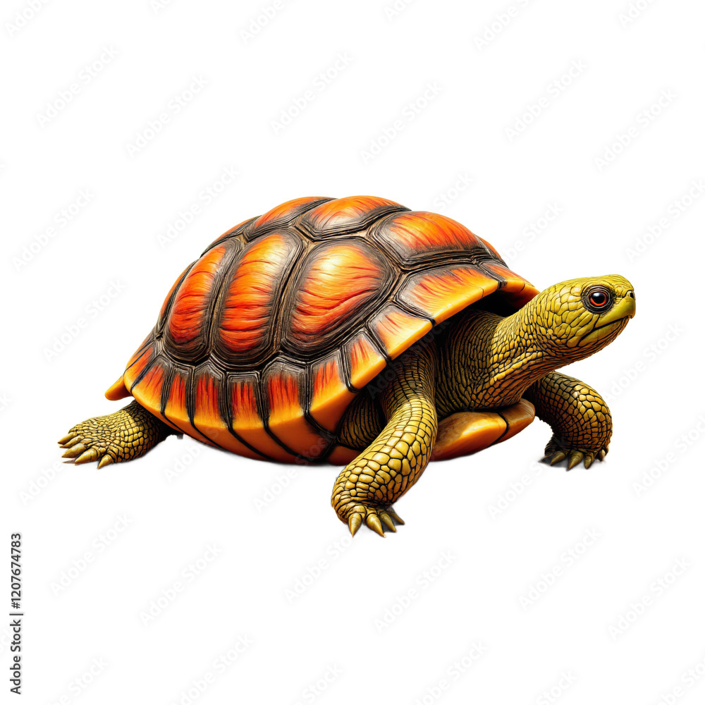 Obraz premium Turtle with orange shell on sandy background