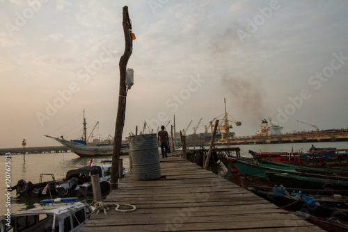 View of Kroman traditional port, Gresik, East Java, Indonesia photo