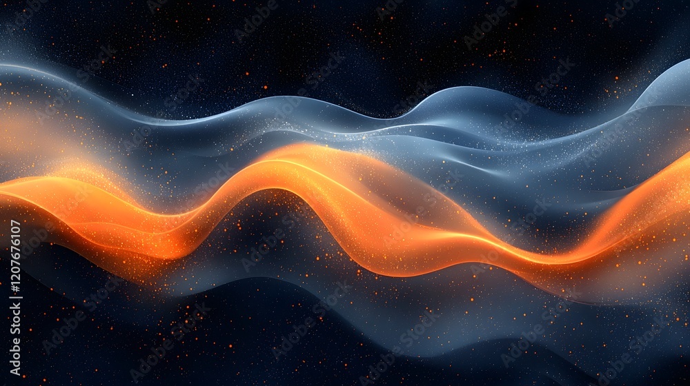 Obraz premium Mesmerizing Abstract Gradient Wave with Textural Dynamics for Wallpaper or Cover Design Featuring smooth transitions grainy textures and a captivating play of orange blue and black hues