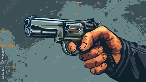 Dynamic Cartoon Hand with Pistol in Advance Pose Vector Illustration