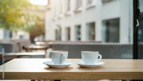 Wallpaper Mural Two coffee cups in modern cafe setting  Torontodigital.ca