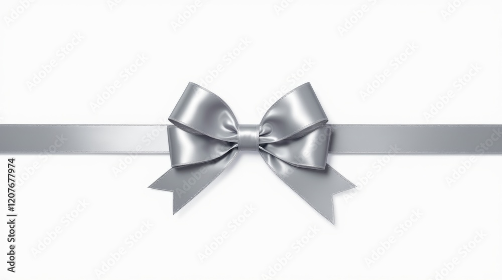 Elegant Silver Ribbon Bow on White Background Elegant Silver Ribbon Bow on White Background