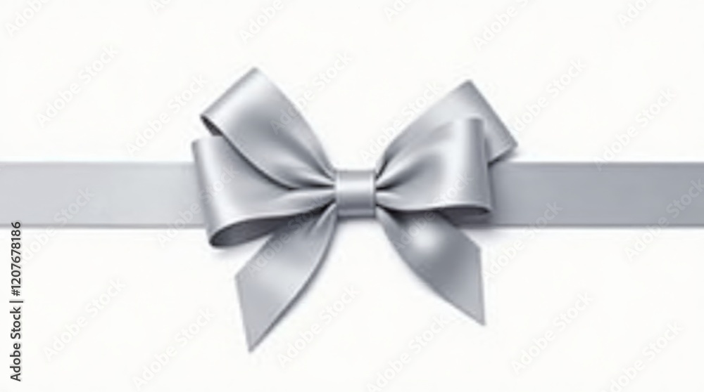 Fototapeta premium Elegant Silver Ribbon Bow on White Background 